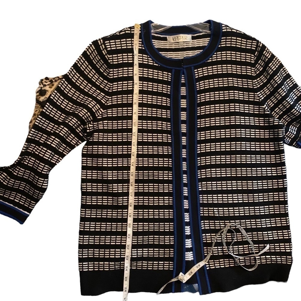 KASPER Black & White Sweater with Cobalt Blue Trim - Picture 8 of 8